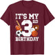 Kids 3rd Birthday Sports Birthday Party Three Year Old Boy Bday T-Shirt - T-Shirt | Maroon