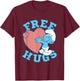 The Smurfs Valentine's Day Cute Smurf Free Hugs Chest Logo T-Shirt - T-Shirt | Maroon