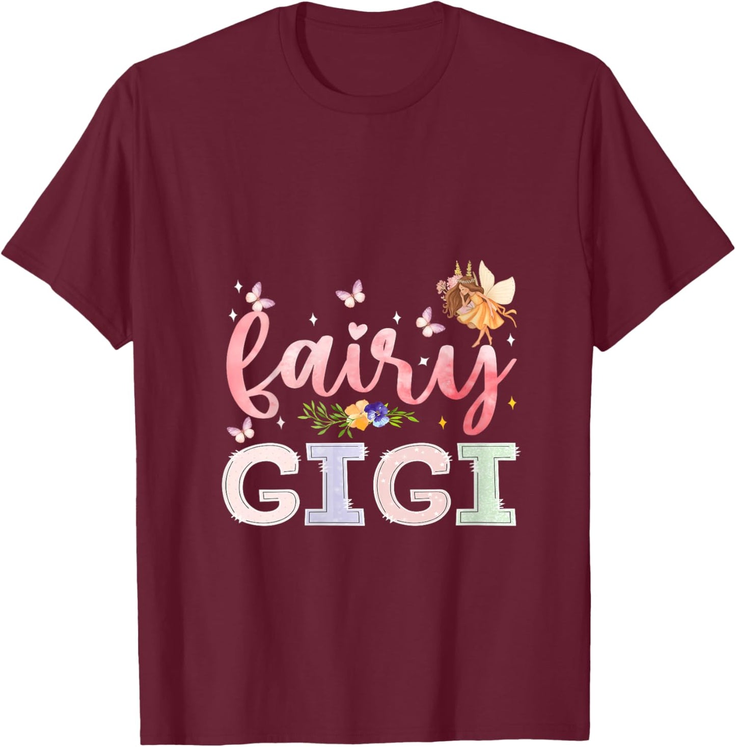 Women's Fairy Gigi Magical Floral Birthday Girl Fairytale Family V-Neck T-Shirt - T-Shirt | Maroon
