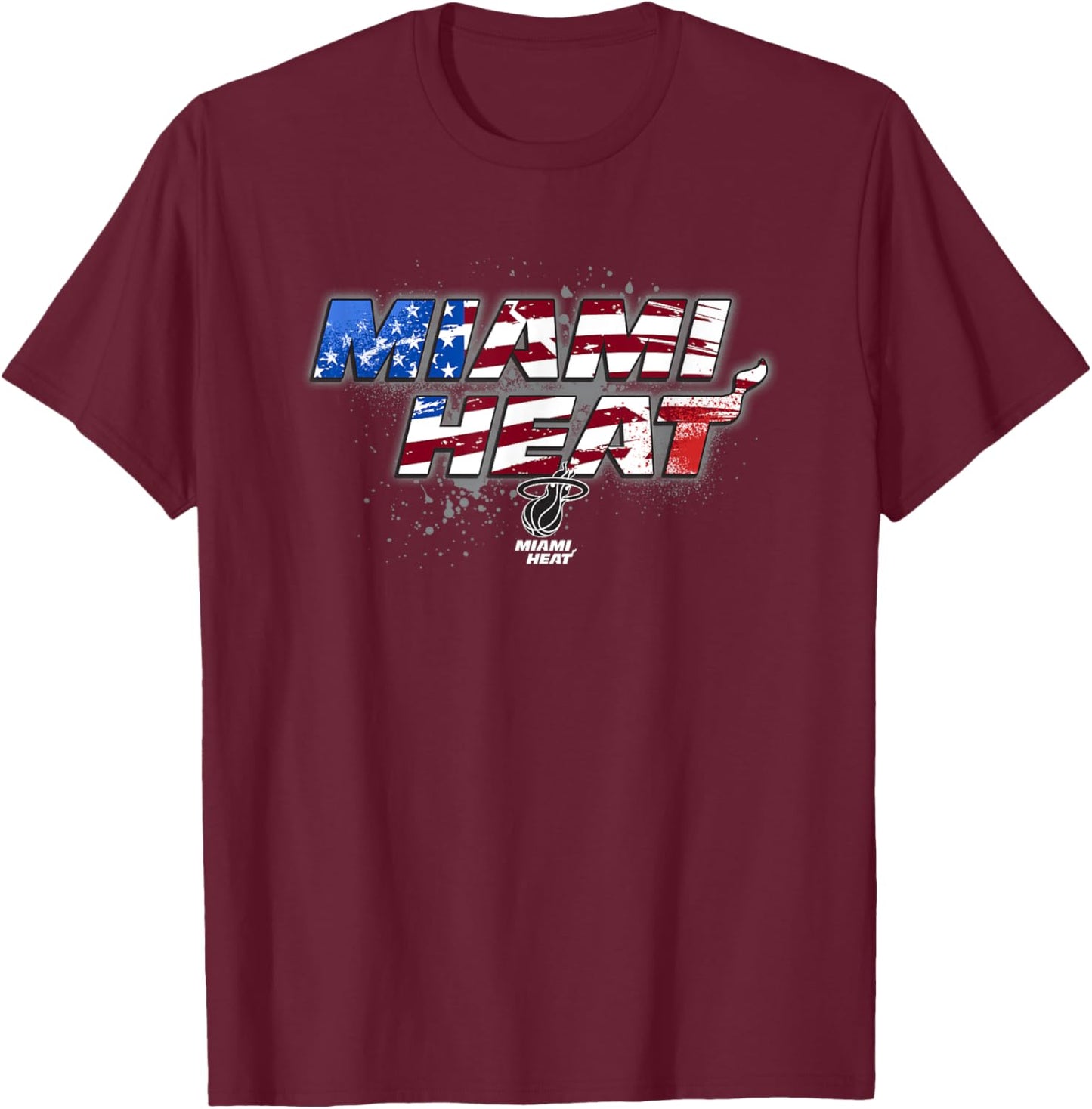NBA Miami Heat American Flag Distressed Paint Spill T-Shirt - T-Shirt | Maroon