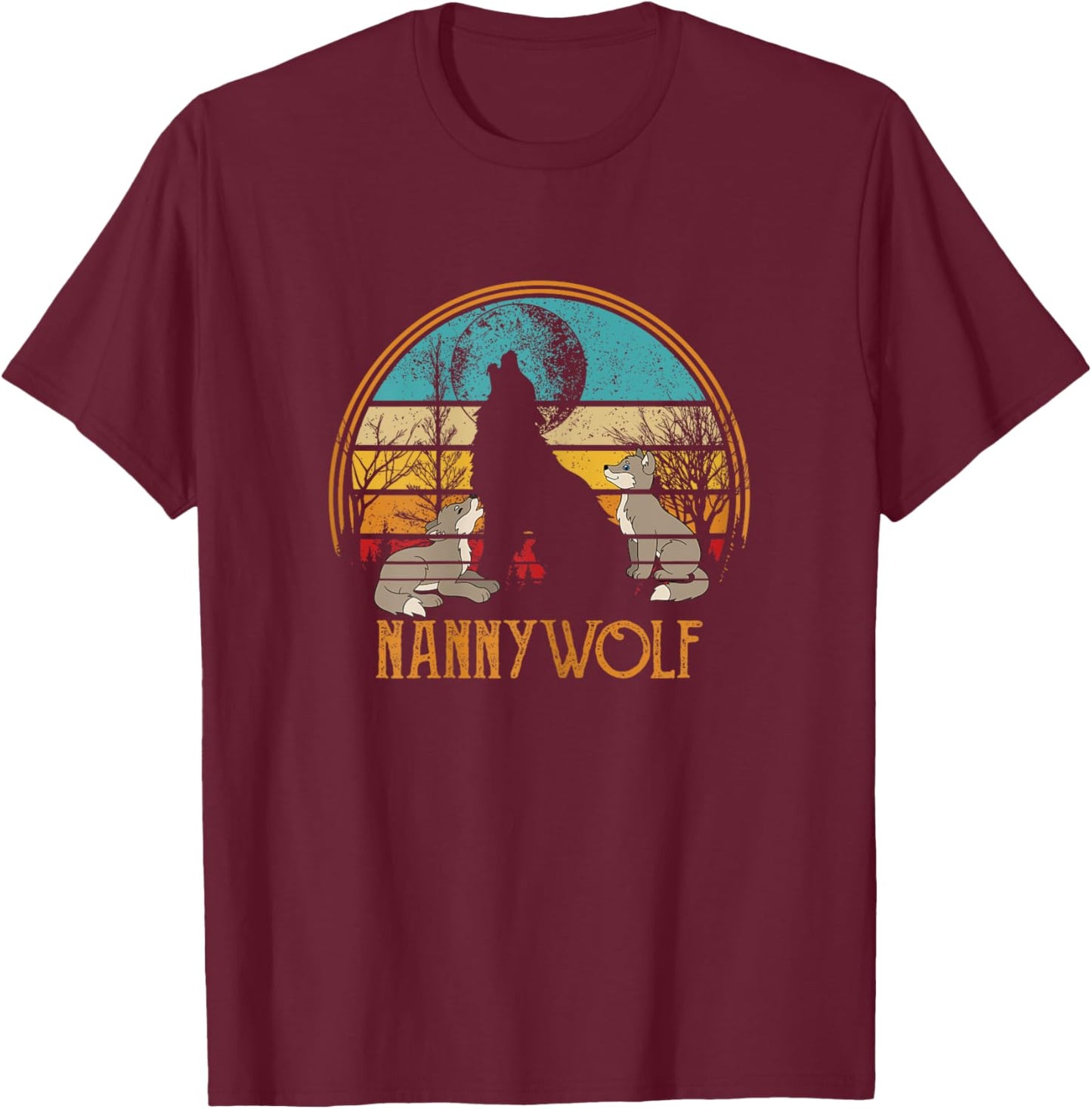Retro Vintage Sunset Wolf Grandma Mothers Day Nanny Wolf T-Shirt - T-Shirt | Maroon