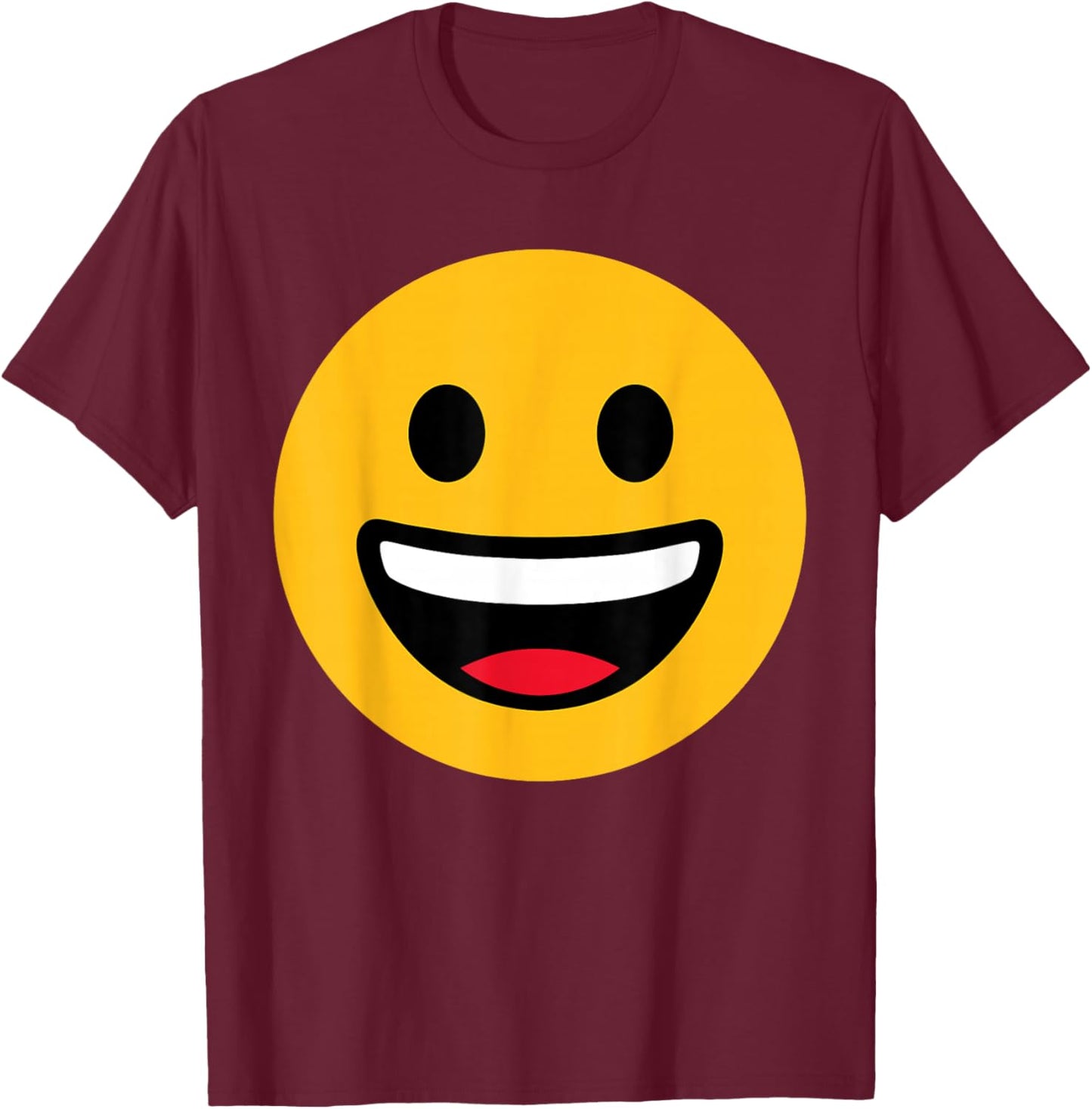 Funny Emoticon Grinning Face Happy T-Shirt - T-Shirt | Maroon