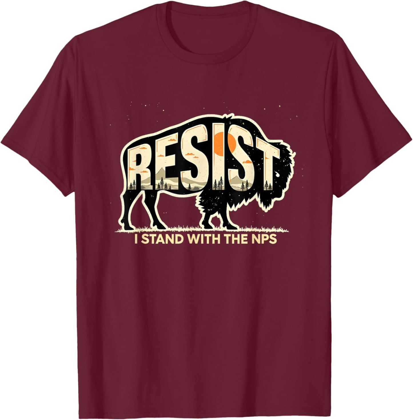 Resist Protect US National Park Buffalo Service Bison T-Shirt - T-Shirt | Maroon