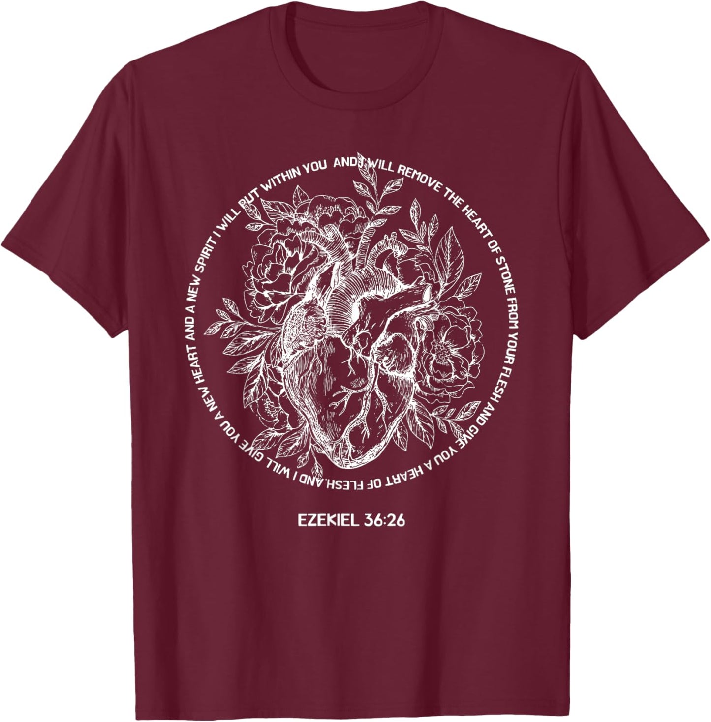 Retro Ezekiel 36-26 Heart Of Flesh Bible Verse Christian T-Shirt - T-Shirt | Maroon
