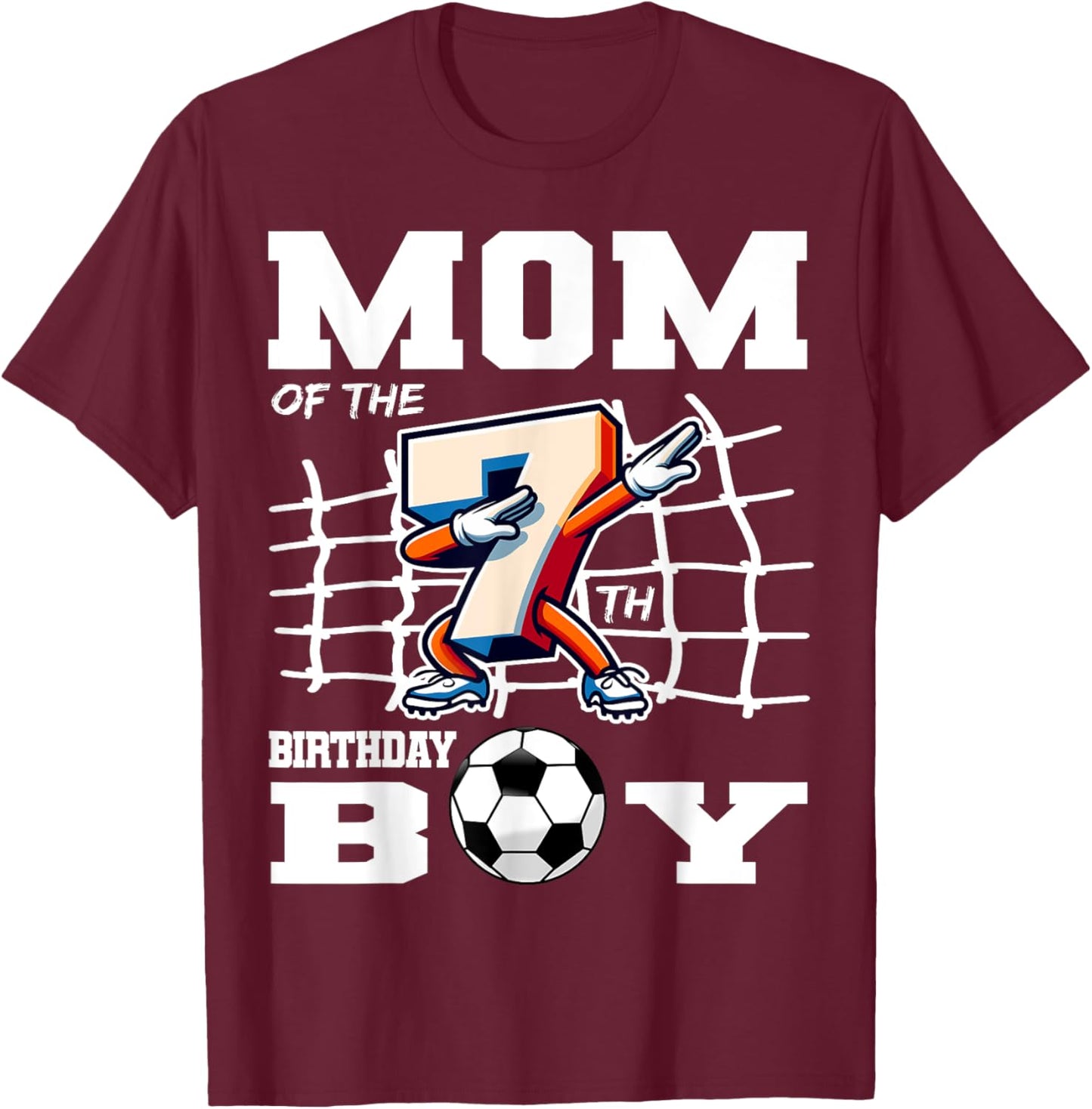 Mom 7th Birthday Boy Dabbing Soccer Football B-Day Party T-Shirt - T-Shirt | Maroon