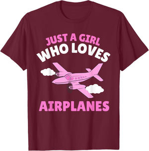 Just A Girl Who Loves Airplanes Kids Toddler Baby 5T 4T 3T T-Shirt - T-Shirt | Maroon
