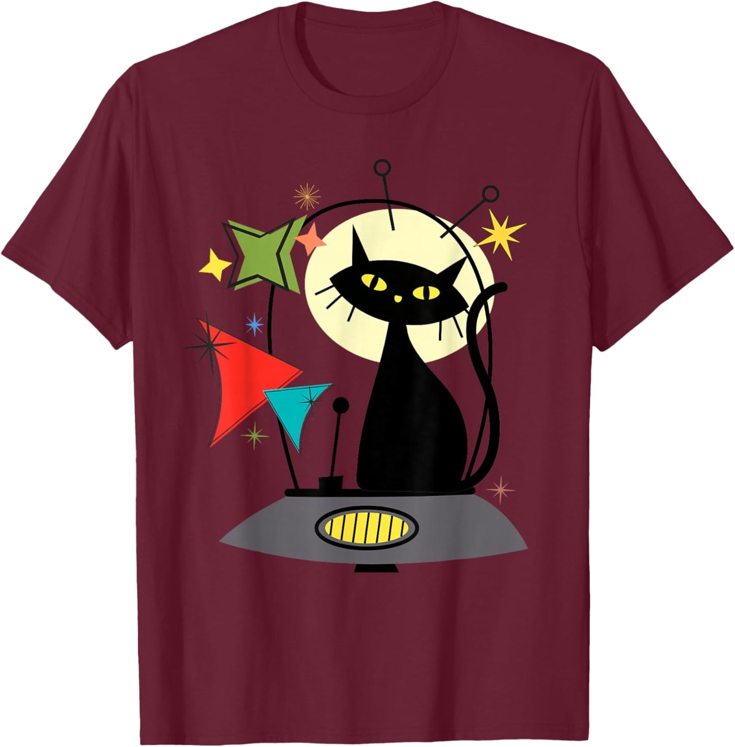 Mid Century Cat Retro Atomic Age Space Modern 50s 60s Kids T-Shirt - T-Shirt | Maroon