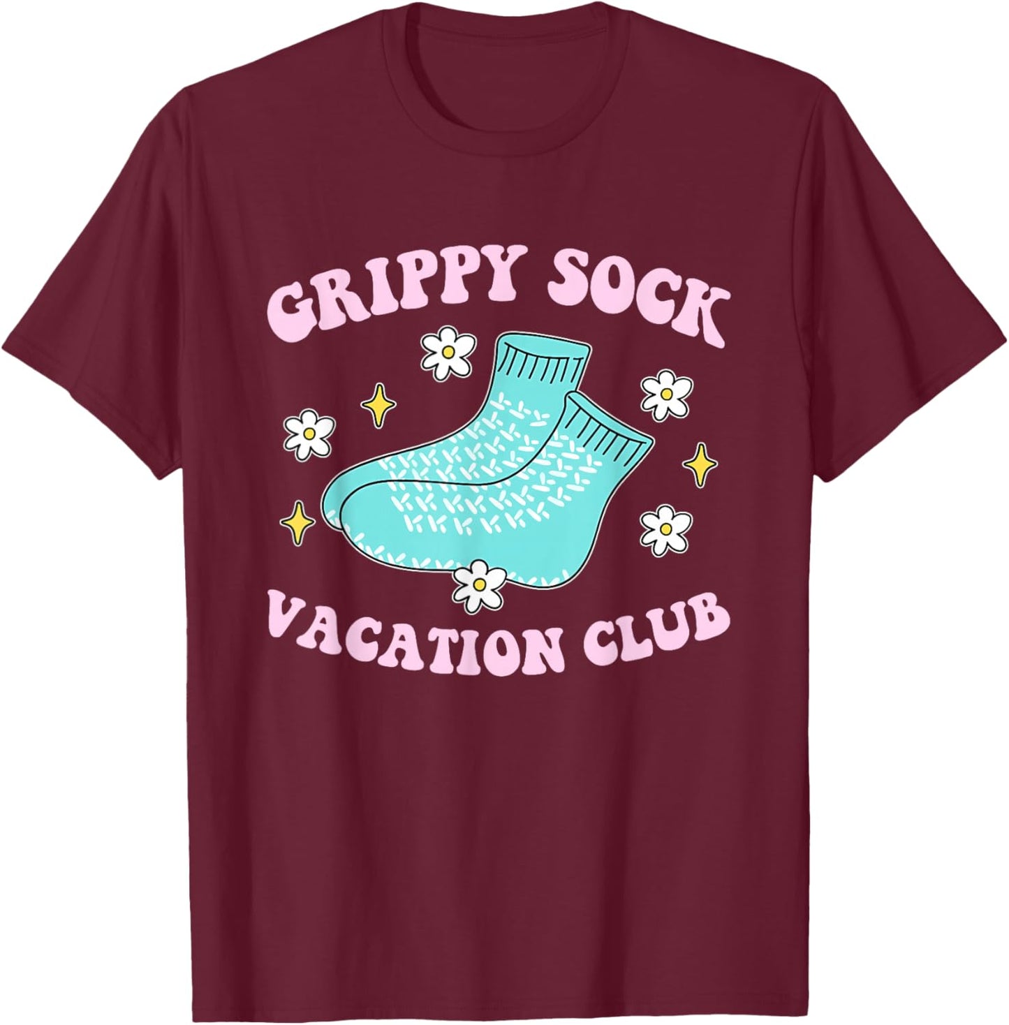 Grippy Sock Vacation Club Funny Design T-Shirt - T-Shirt | Maroon