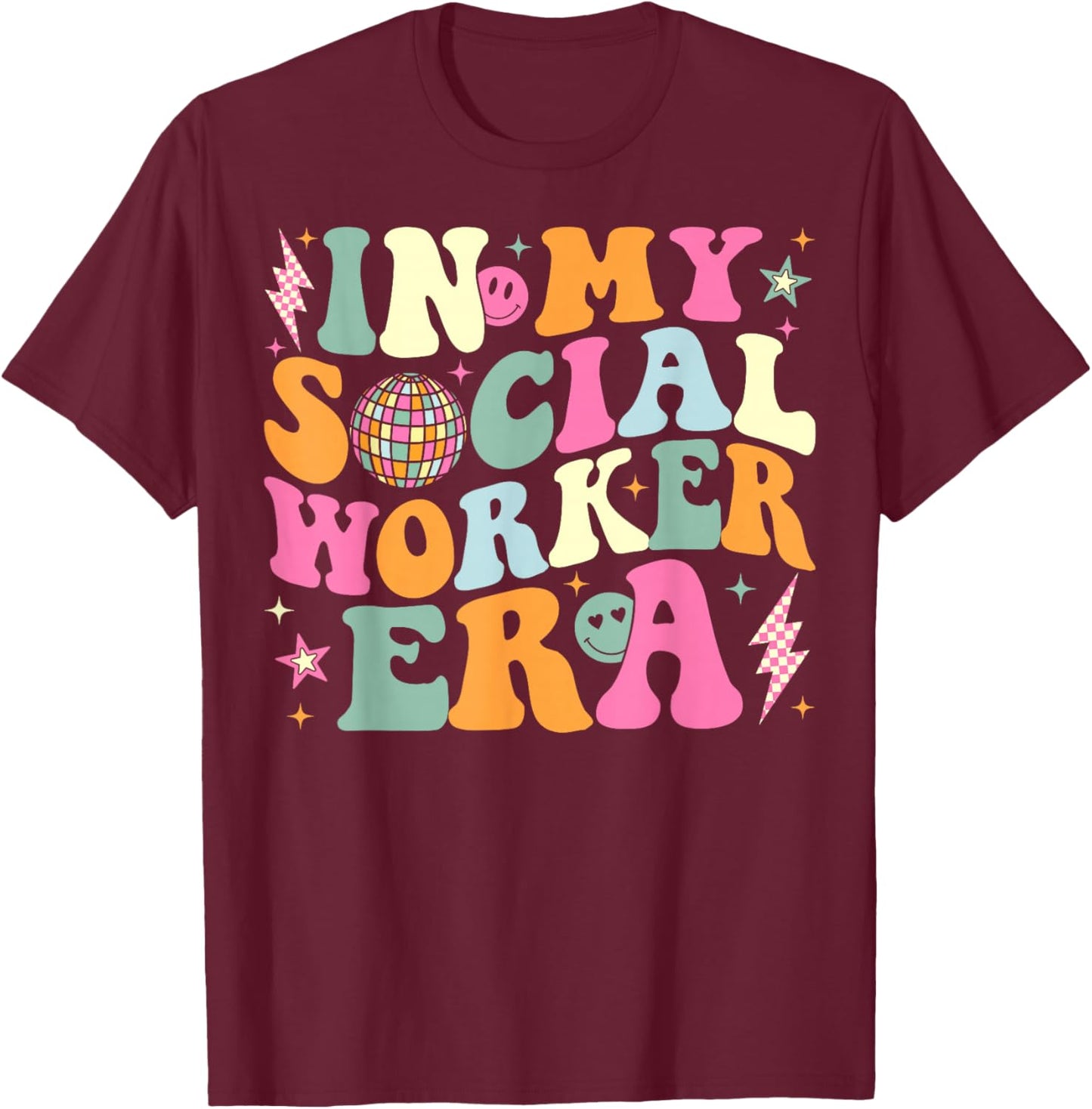 In My Social Worker Era Groovy Social Worker Graduation T-Shirt - T-Shirt | Maroon