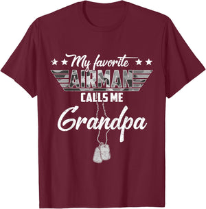 My Favorite Airman Calls Me Grandpa Camouflage US Air Force T-Shirt - T-Shirt | Maroon
