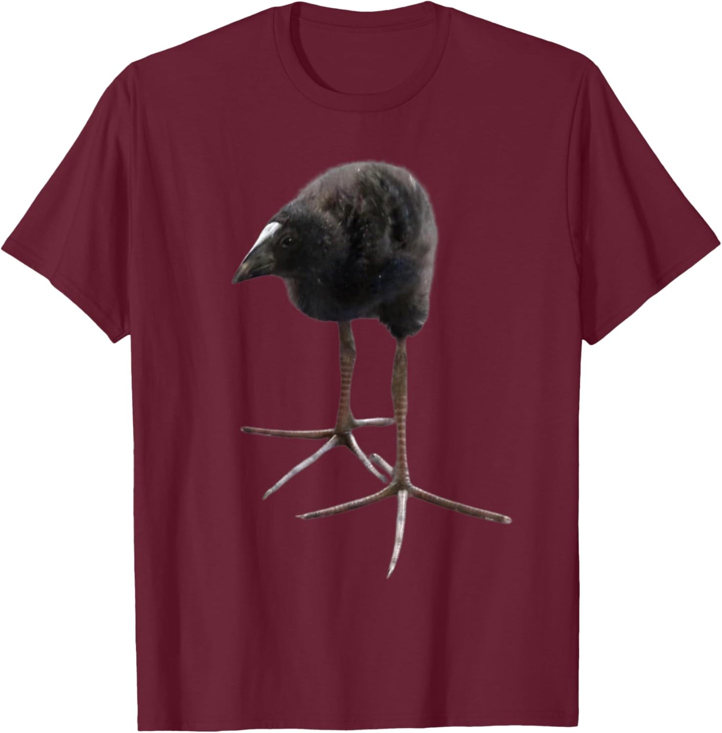 Pukeko Meme Black , Small, Short Sleeve, Modern Classic, All Seasons, Collarless, Bird Pattern, Pull On, 1 Count, 0 Pockets, Lightweight T-Shirt - T-Shirt | Maroon