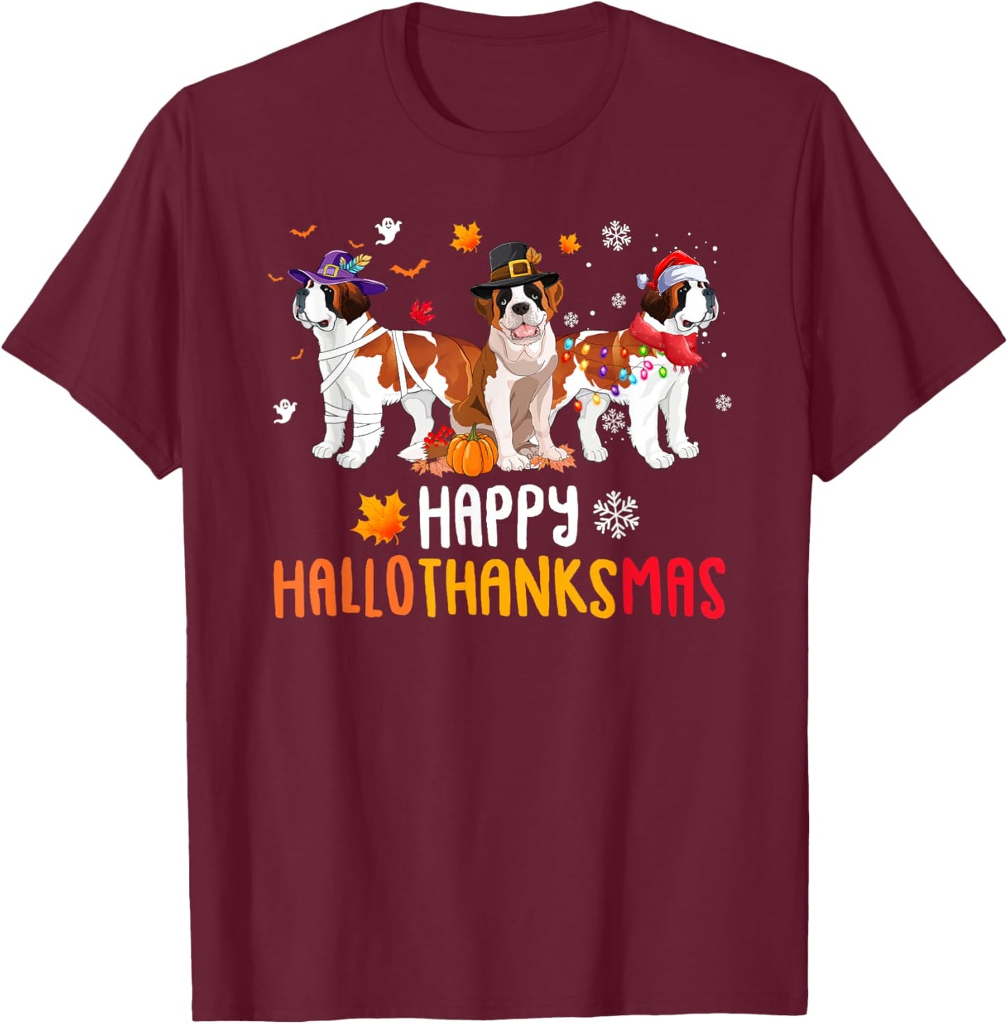 Halloween Thanksgiving Christmas Funny Saint Bernard Dogs T-Shirt - T-Shirt | Maroon