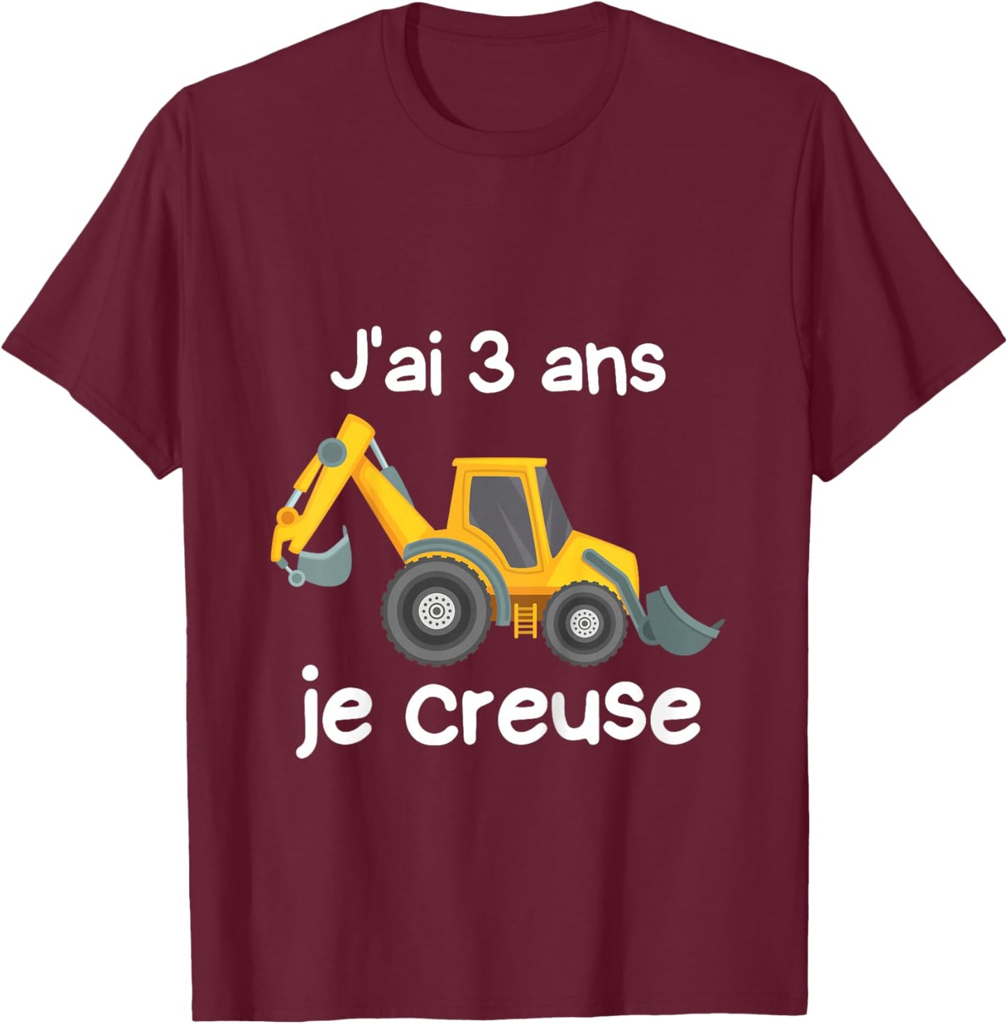 Children's Backhoe Loader Gift 3 Years I Dig T-Shirt - T-Shirt | Maroon