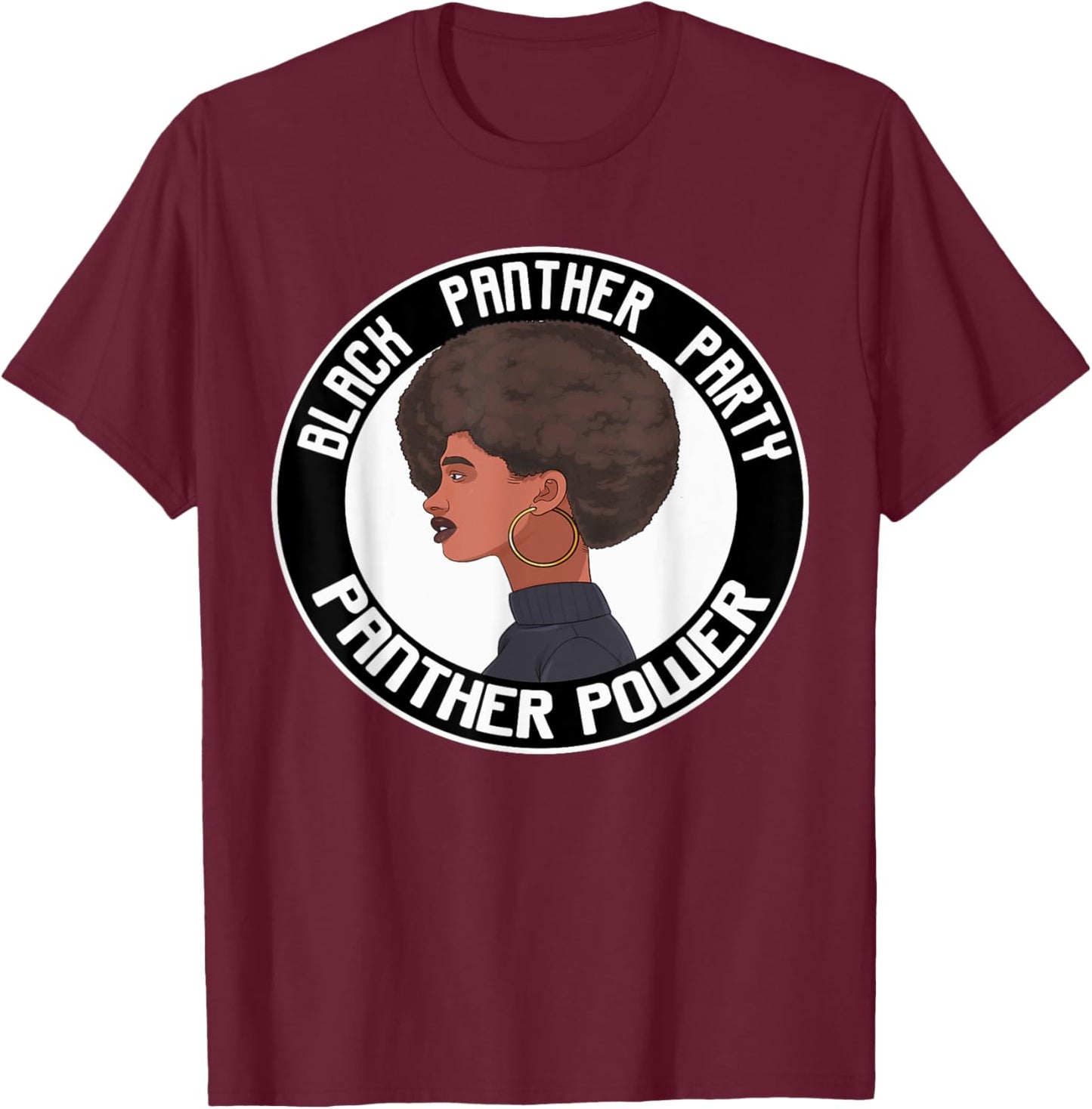 Black History Panther Party Power Logo Afro Hair 1966 T-Shirt - T-Shirt | Maroon