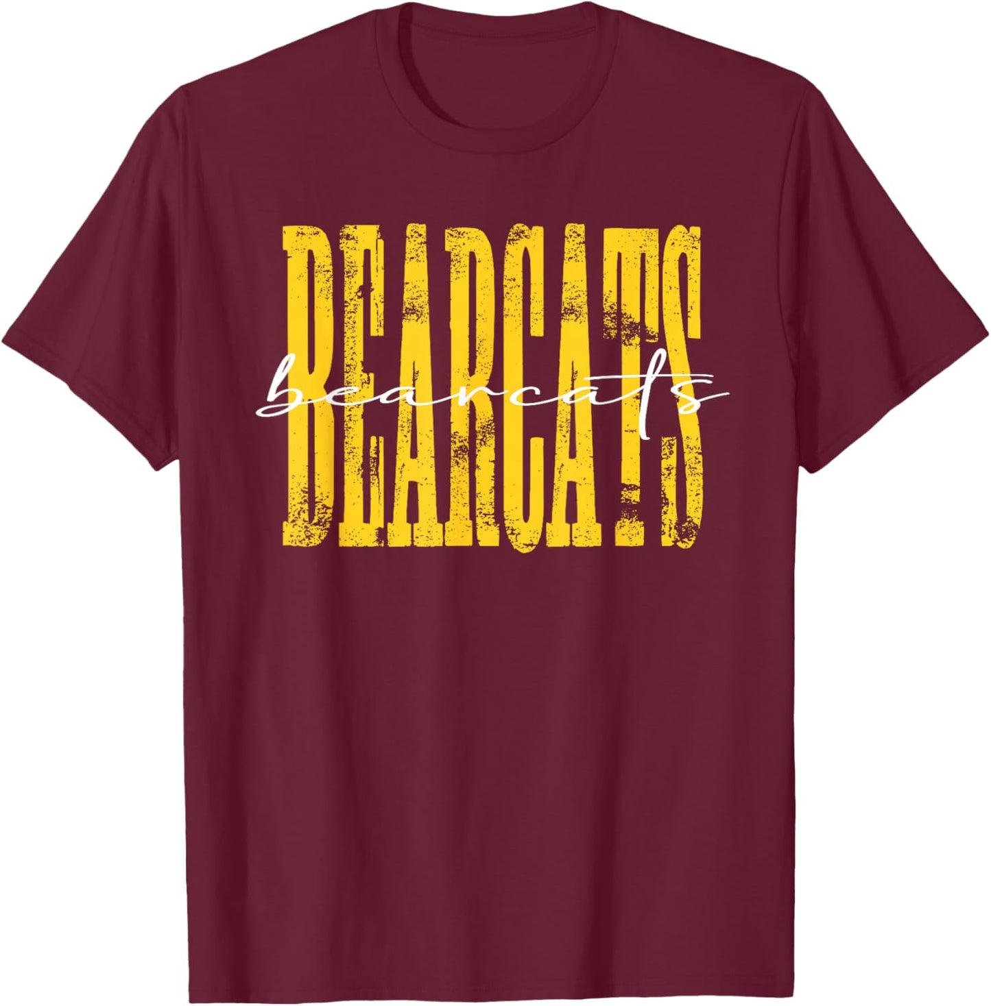 Yellow Bearcats School Spirit Bearcat Pride Mascot Team T-Shirt - T-Shirt | Maroon