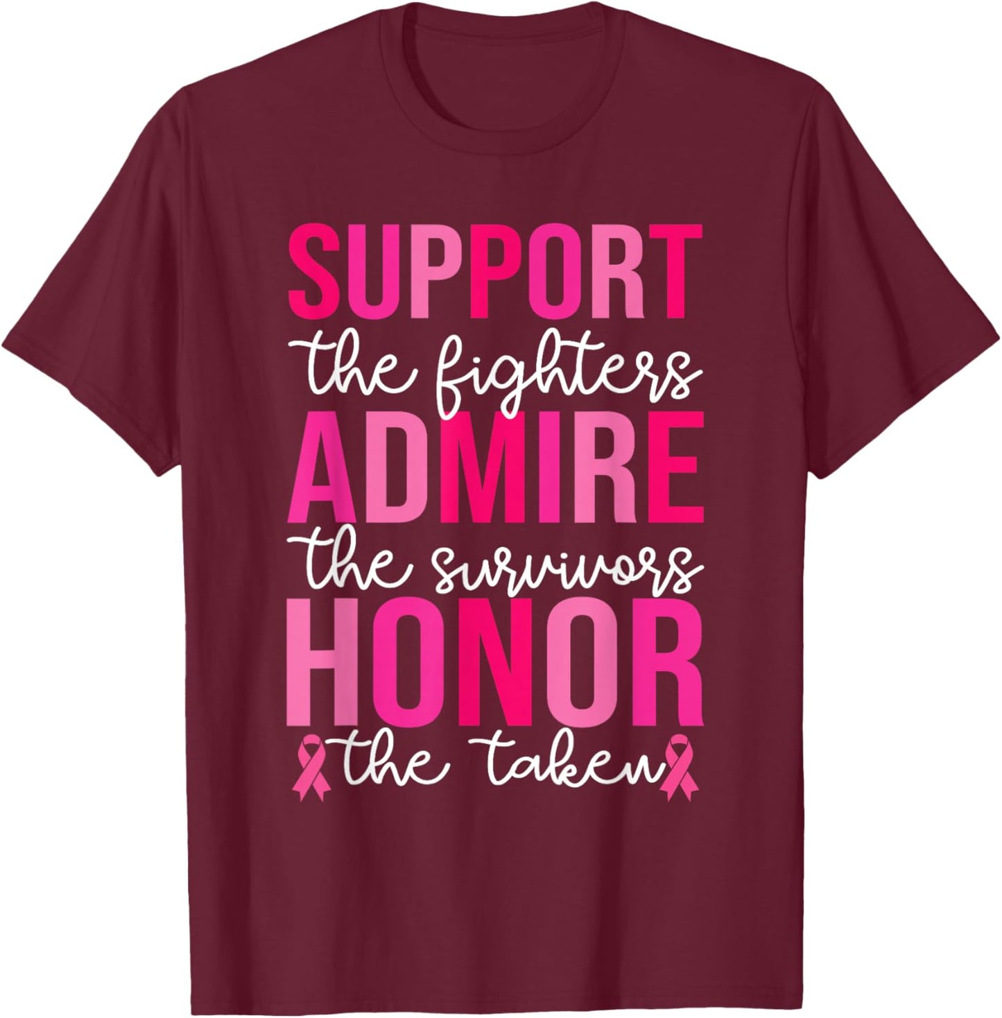 Breast Cancer Support Admire Honor Breast Cancer Awareness T-Shirt - T-Shirt | Maroon