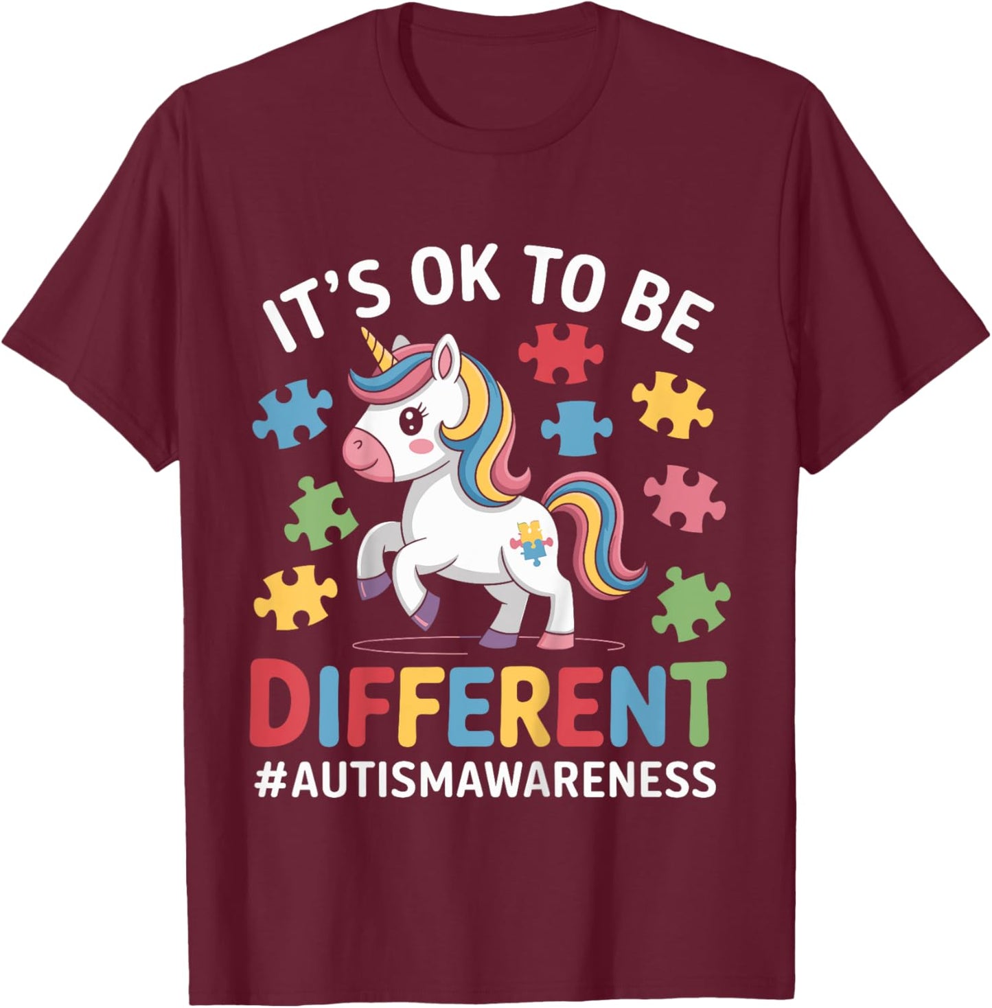 Kids It's OK To Be Different Autism Awareness Toddlers Girls T-Shirt - T-Shirt | Maroon