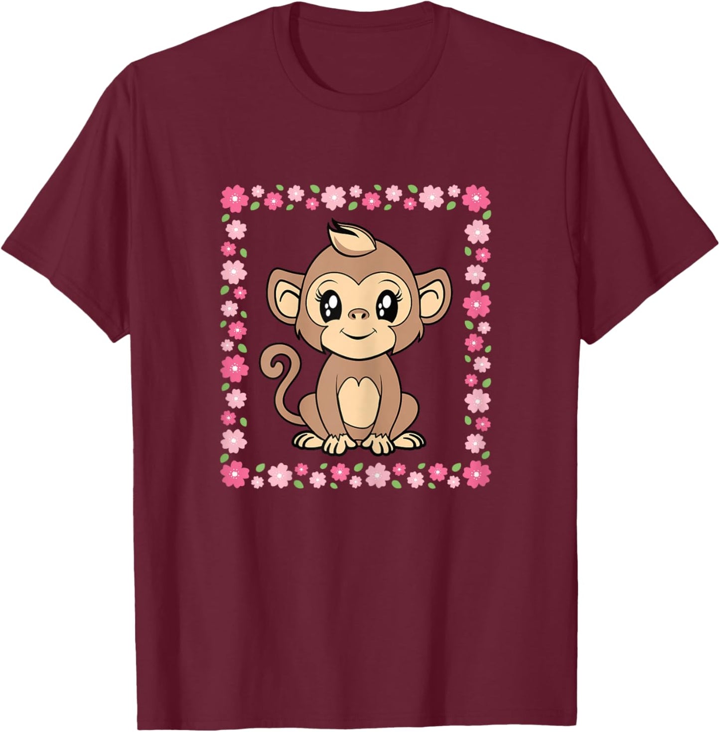 Cute Monkey Kawaii Animal Women Girls Kids T-Shirt - T-Shirt | Maroon