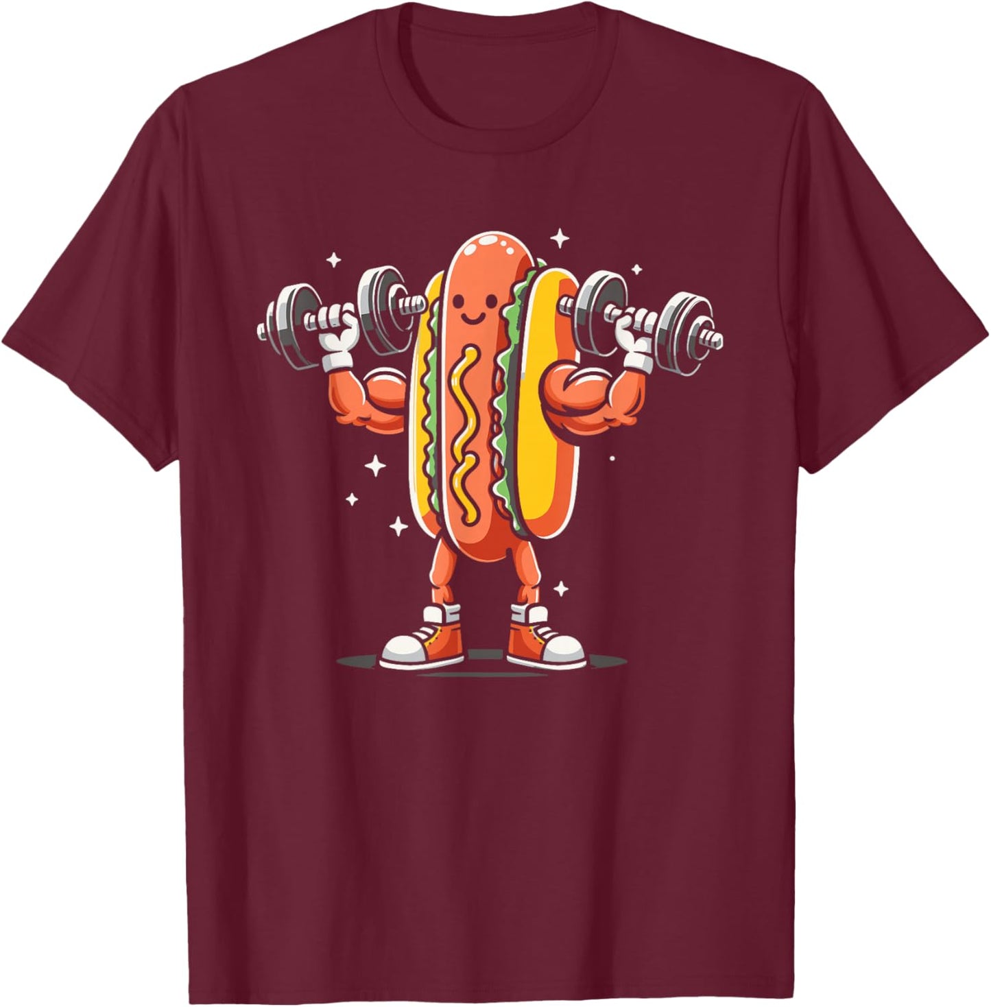 Hotdog Lifting Weights Funny Bodybuilding Weightlifting T-Shirt - T-Shirt | Maroon