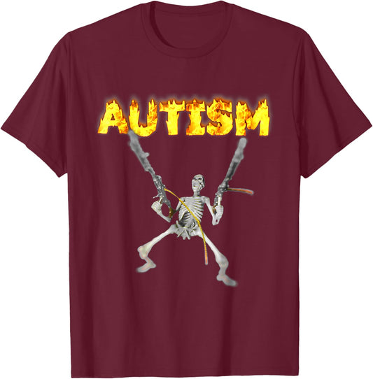 Vintage Autism Skeleton Meme Funny Men Women Kids , black, S T-Shirt - T-Shirt | Maroon