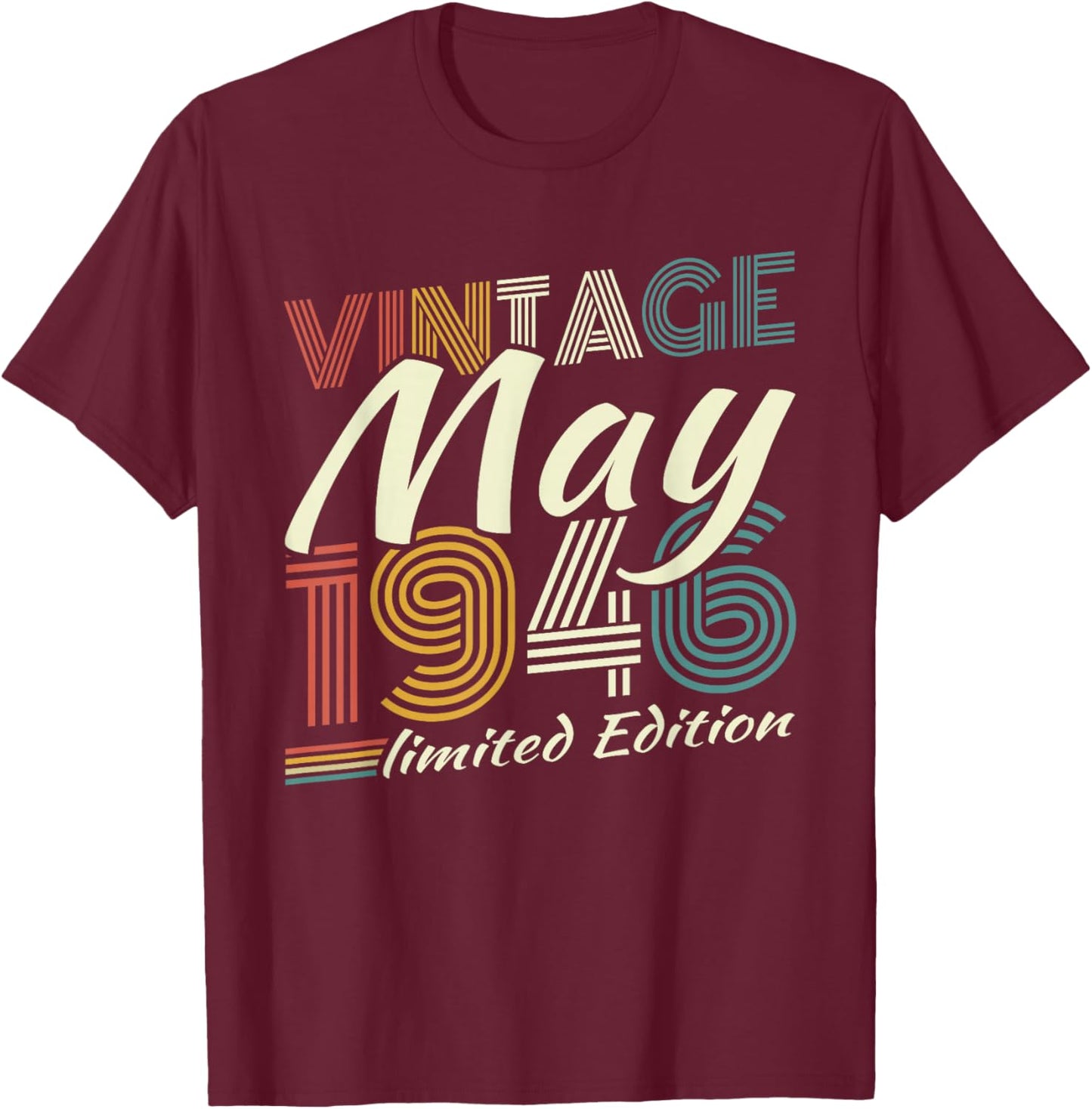 Vintage Mai 1946 Cadeau Anniversaire 80 Ans Hommes Femmes T-Shirt - T-Shirt | Maroon