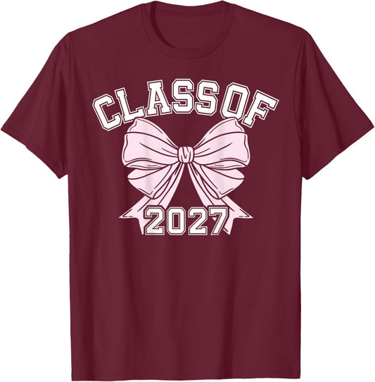Class Of 2027 Coquette Bow Class Of T-Shirt - T-Shirt | Maroon