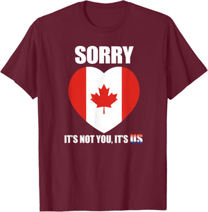 Funny Canada Sorry Apology Maple Leaf Heart Design T-Shirt - T-Shirt | Maroon