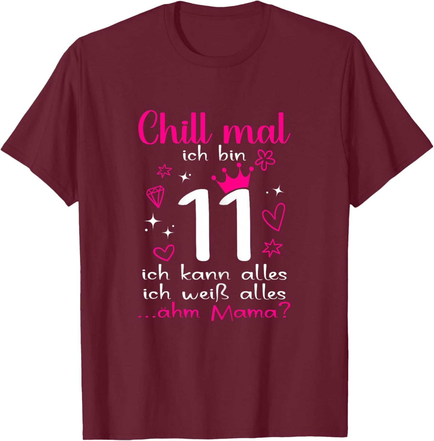 11th Birthday Girl 11 Years , black T-Shirt - T-Shirt | Maroon
