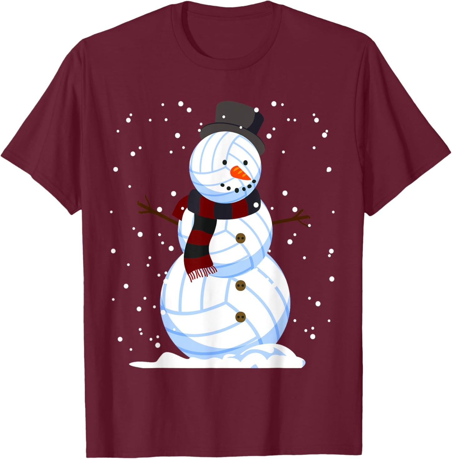 Volleyball Snowman Christmas Design For Player Boys Girls T-Shirt - T-Shirt | Maroon