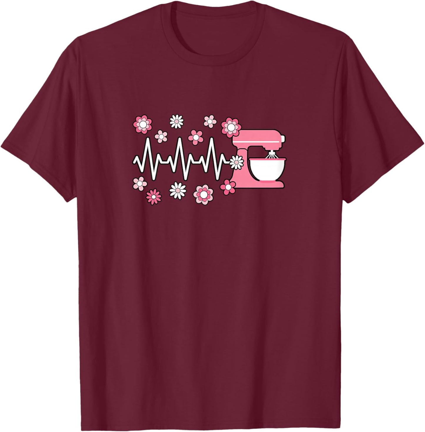 Baking Heartbeat Bake Lover Cute Baker Women Girls T-Shirt - T-Shirt | Maroon