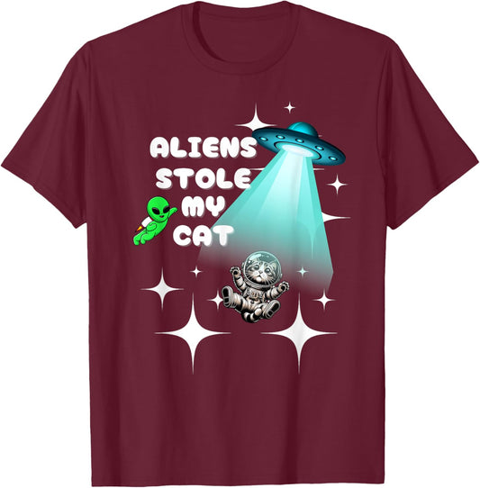 Aliens Stole My Cat T-Shirt - T-Shirt | Maroon