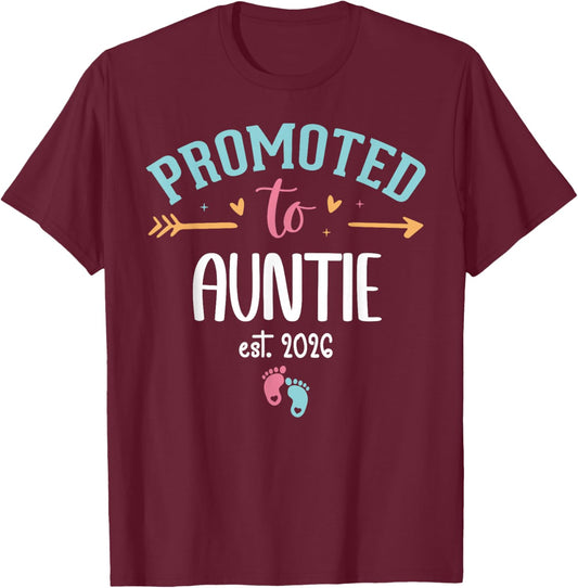 Promoted to Auntie 2026 First Time Aunt est 2026 Aunty to Be T-Shirt - T-Shirt | Maroon