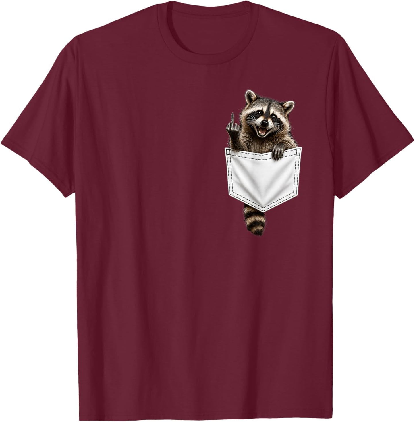 Raccoon in Pocket Giving The Middle Finger Flipping The Bird T-Shirt - T-Shirt | Maroon
