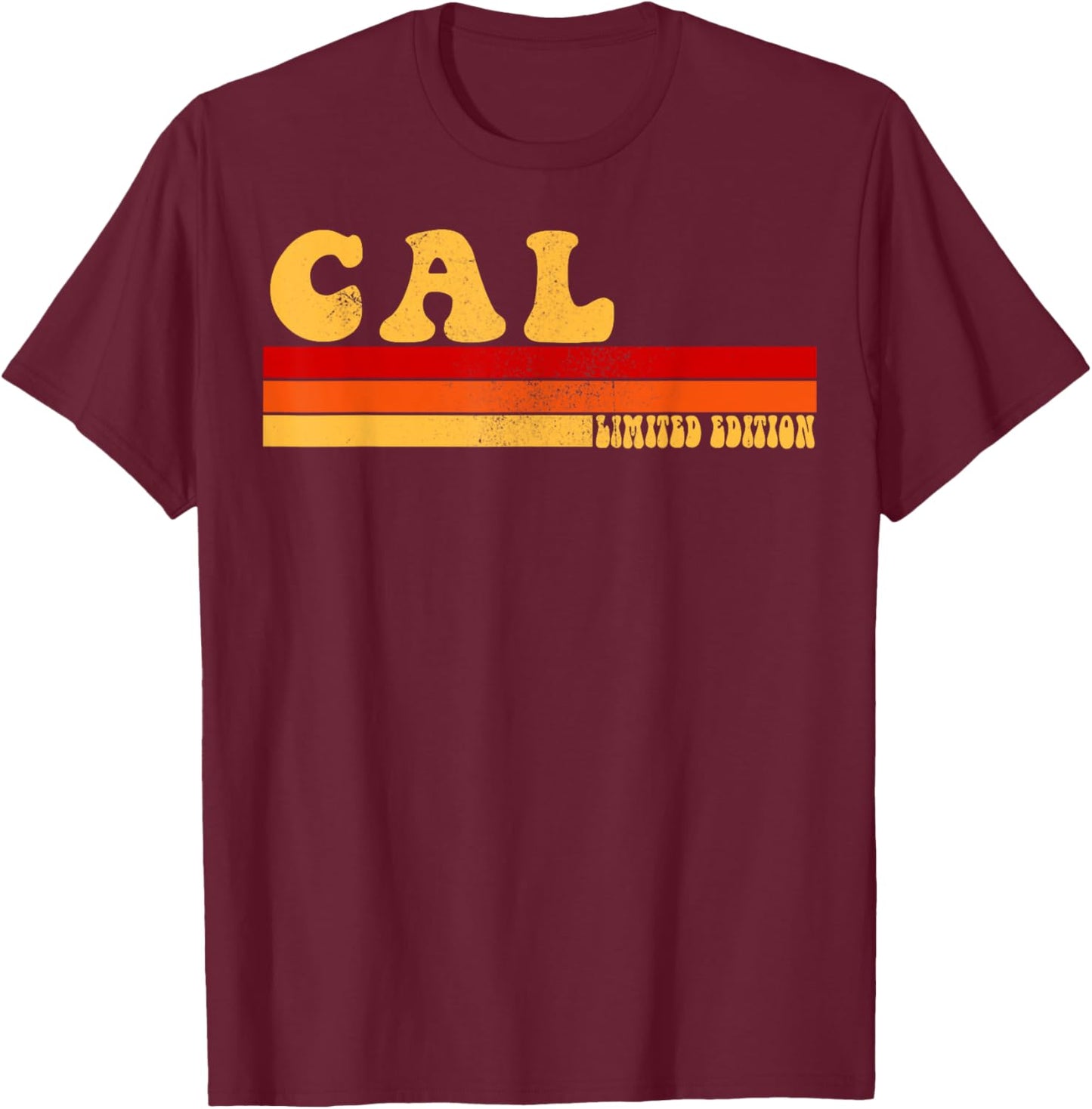 AmaStyle Co. CAL Name Personalized Idea Men Retro Vintage CAL , Small, Black T-Shirt - T-Shirt | Maroon