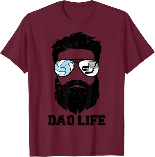Volleyball Hockey Dad Messy Hair Beard Volleyball Hockey Dad T-Shirt - T-Shirt | Maroon