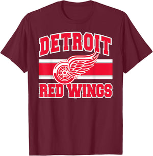 Detroit Red Wings Stripe Black Officially Licensed T-Shirt - T-Shirt | Maroon
