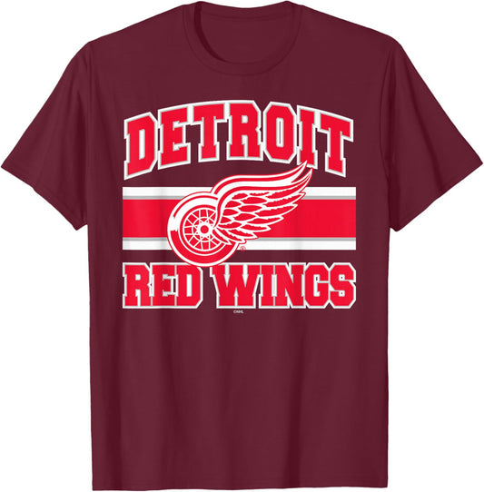 Detroit Red Wings Stripe Black Officially Licensed T-Shirt - T-Shirt | Maroon