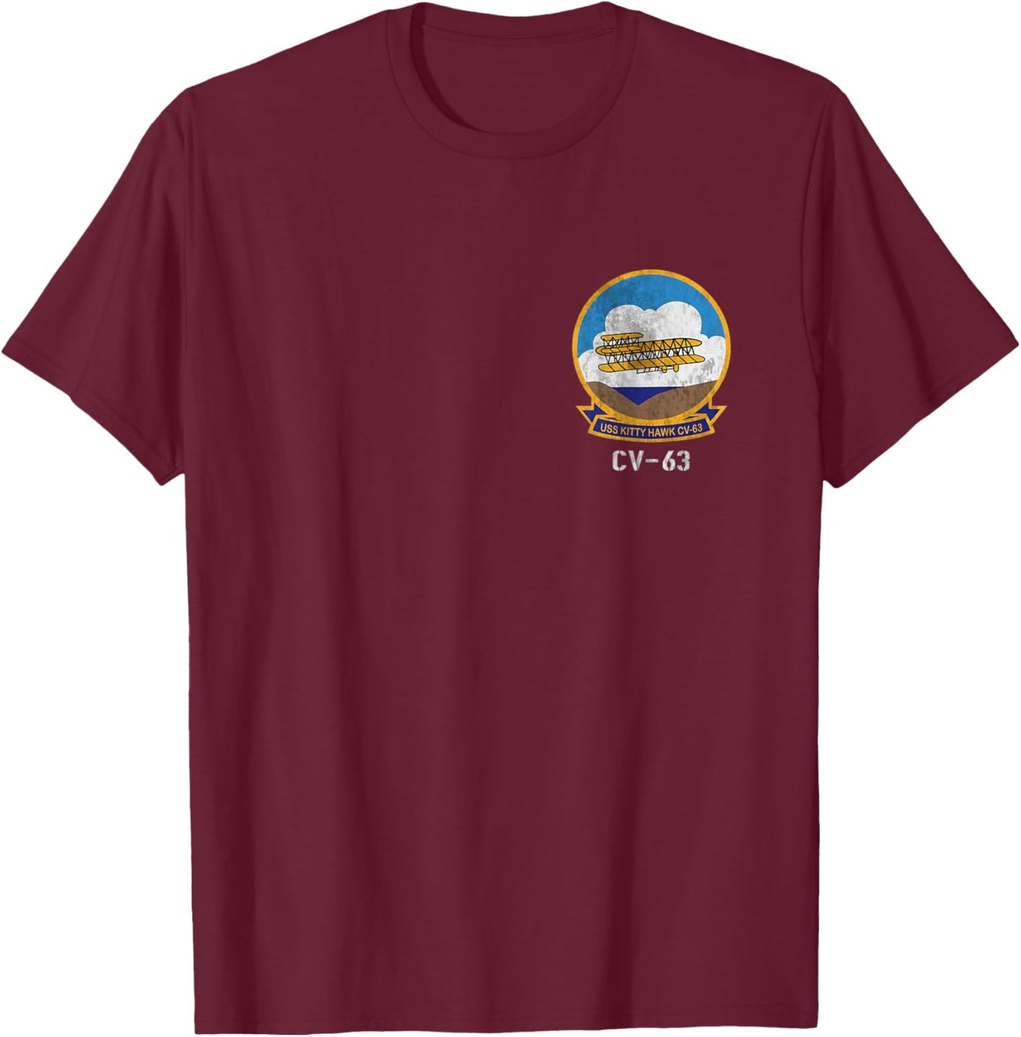 USS Kitty Hawk CV-63 Logo American Flag Aircraft Carrier T-Shirt - T-Shirt | Maroon