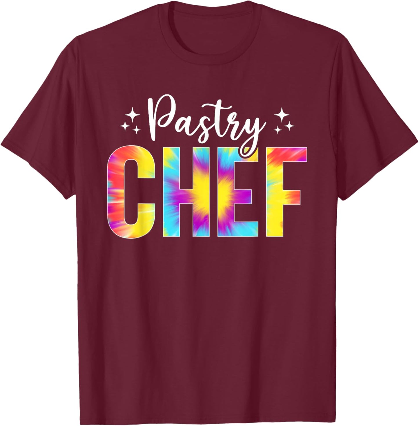 Tie Dye Pastry Chef , Men & Chefs - Black, Small, Short Sleeve, Classic Fit, Cotton 65%, Polyester 35% T-Shirt - T-Shirt | Maroon