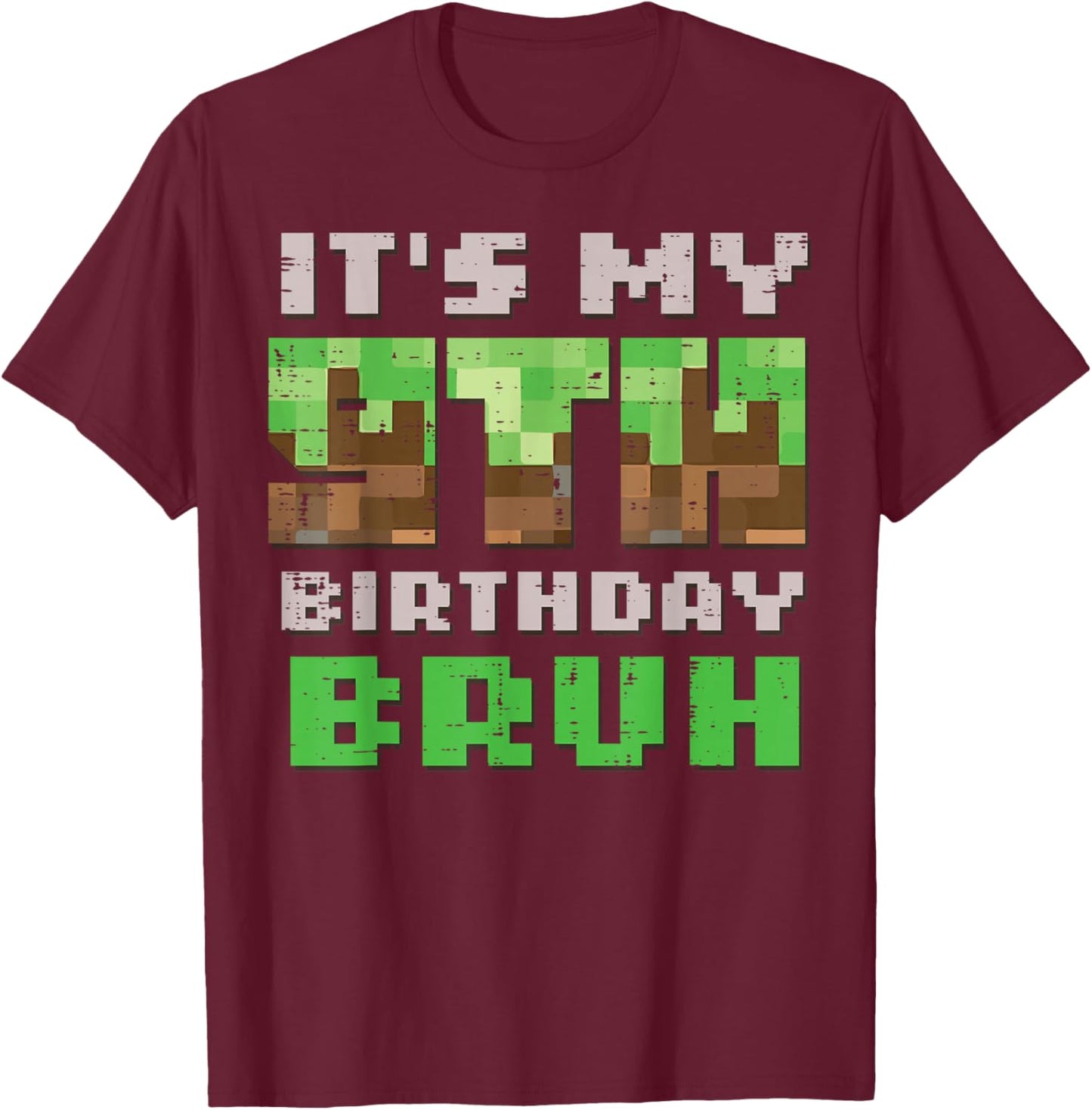 It's My 9th Birthday Bruh Pixel Gamer 9 Bday Gaming Boys Kids T-Shirt - T-Shirt | Maroon