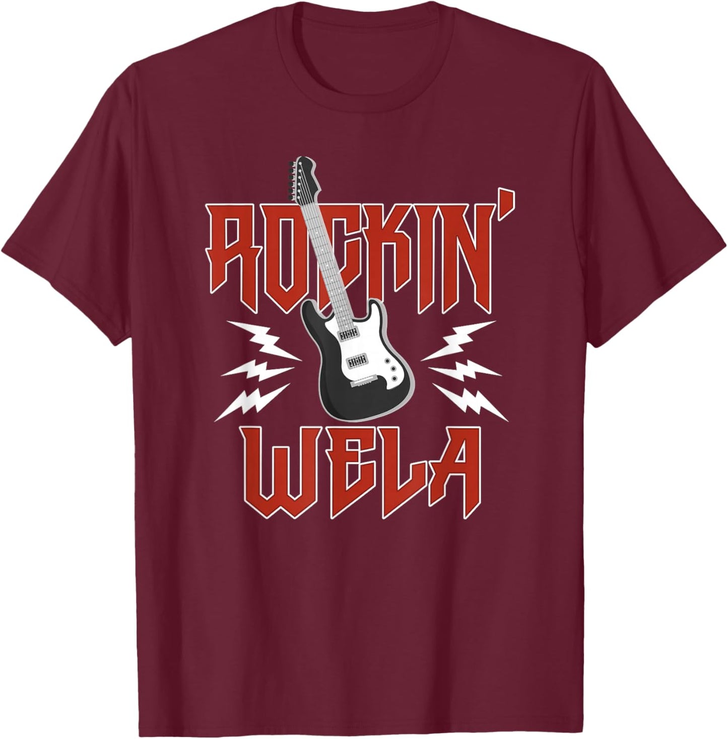 Wela Rockin One Birthday Family Matching Rock Guitar T-Shirt - T-Shirt | Maroon