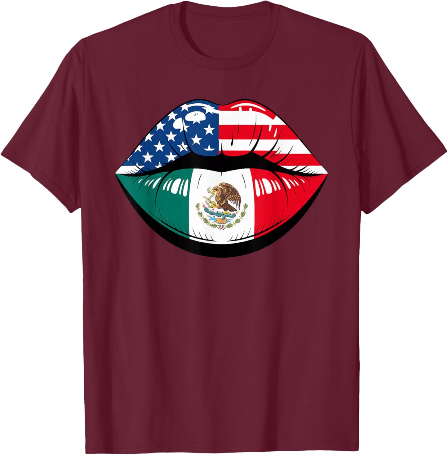 Lips Half American Mexican Roots Mexico USA America T-Shirt - T-Shirt | Maroon