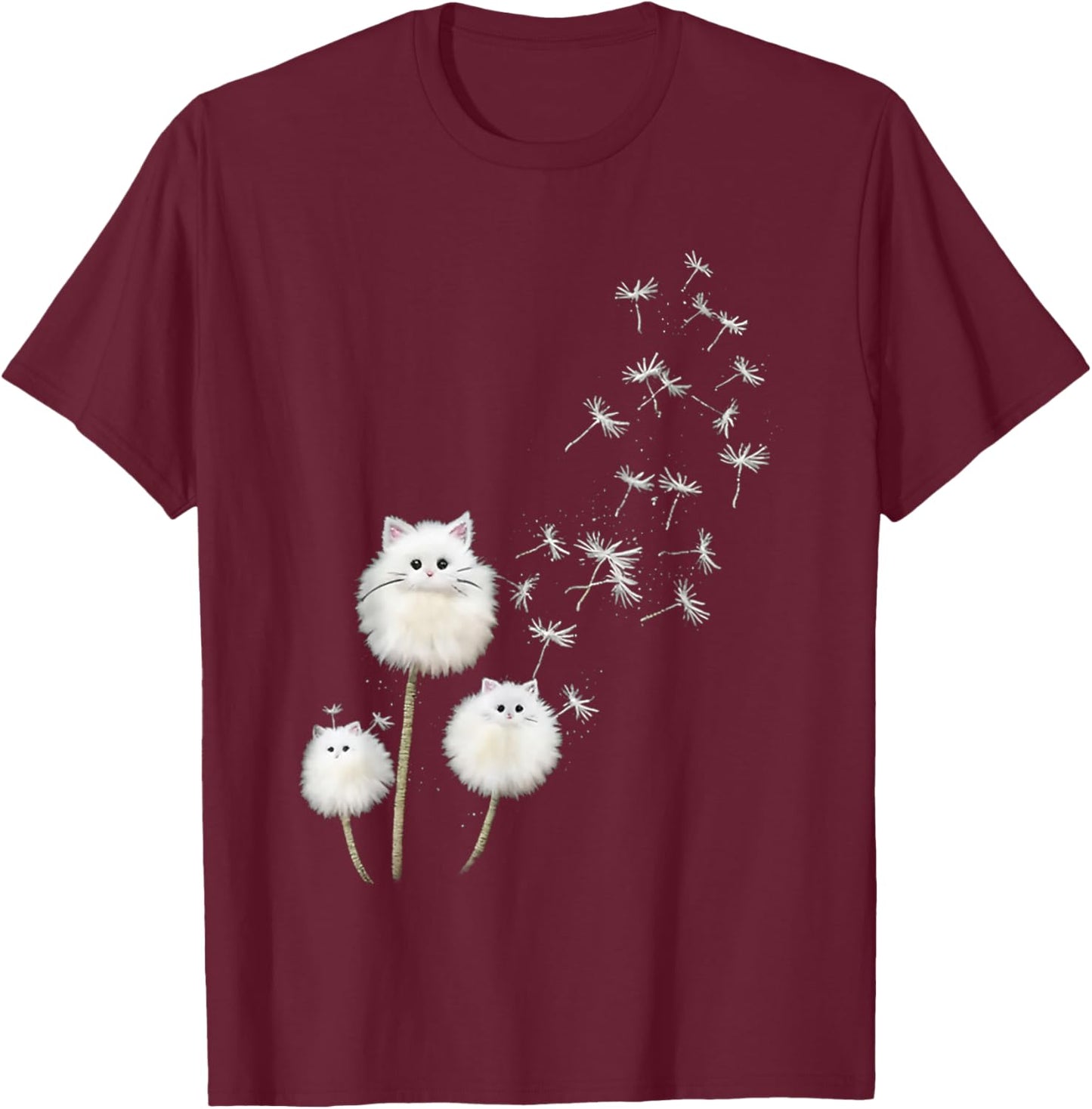 Women's just Breathe Fuzzy cat & Dandelion Cozy T-Shirt - T-Shirt | Maroon