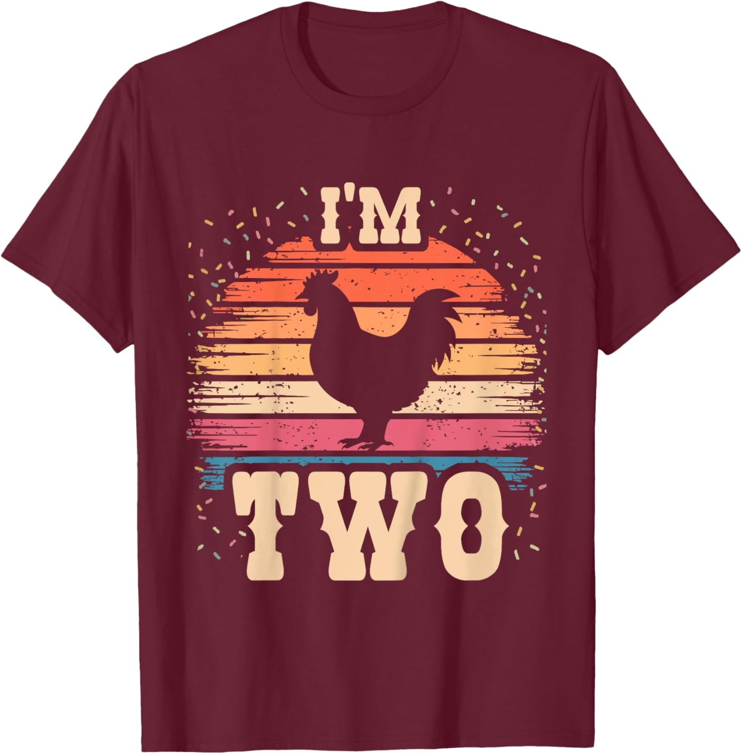 Chicken 2 Year Old Birthday Boy Girl 2nd Chicken Birthday T-Shirt - T-Shirt | Maroon