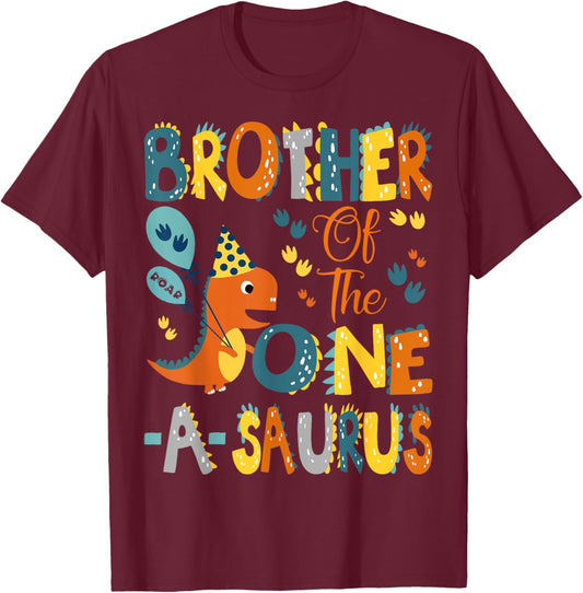 Brother Of The One-A-Saurus 1St Birthday Dinosaur Party T-Shirt - T-Shirt | Maroon