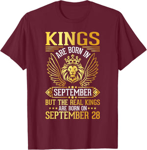 Kings Are Born In Sept Real Kings Are Born On September 28 T-Shirt - T-Shirt | Maroon