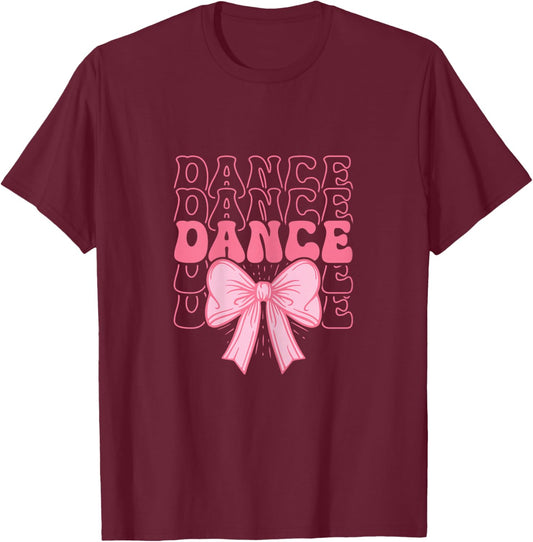 Cute Dance Coquette Bow Kids Girls Ballet Dancing T-Shirt - T-Shirt | Maroon