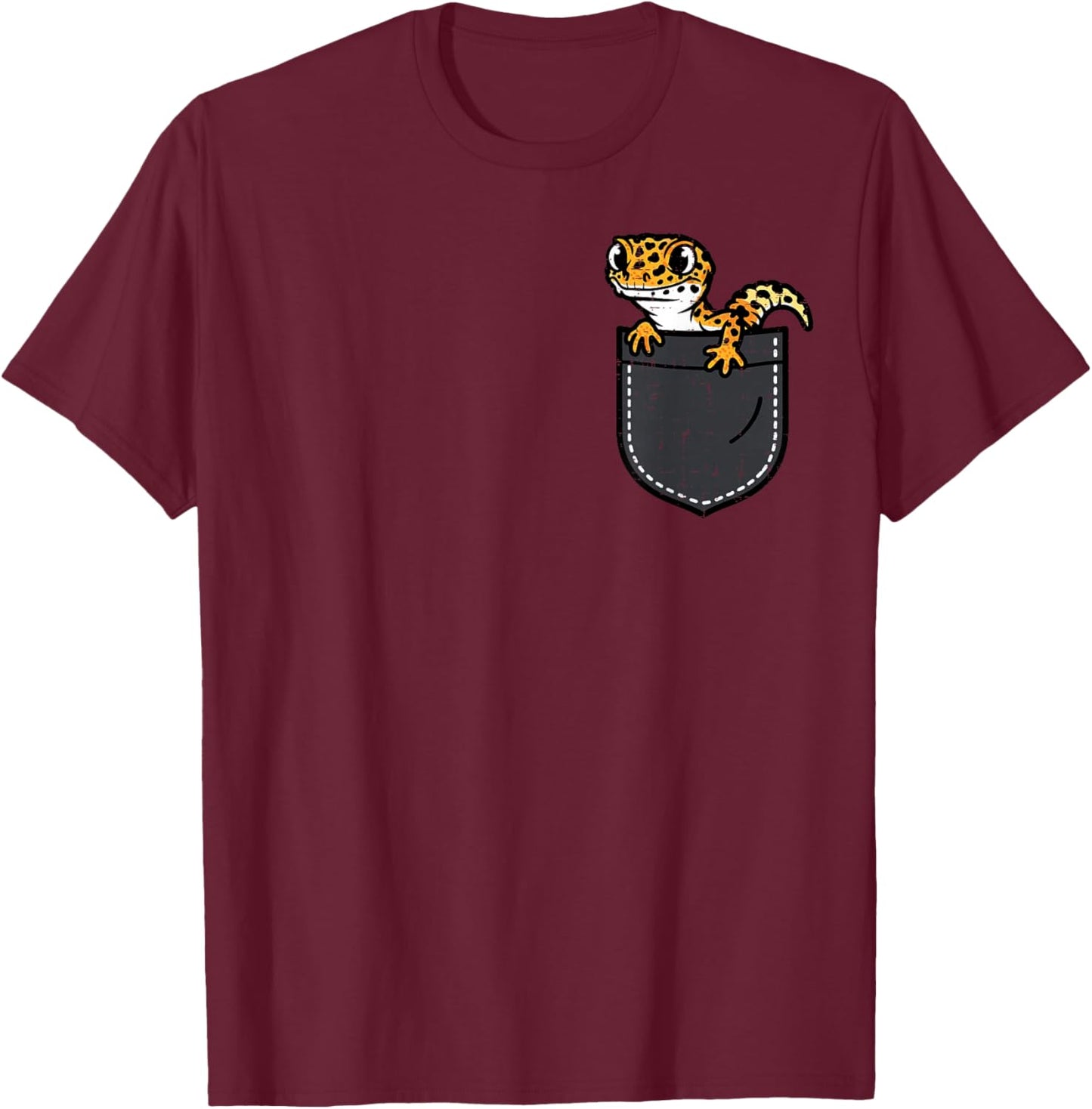 Leopard Gecko Pocket Cute Lizard Reptile Men Boys Kids Women T-Shirt - T-Shirt | Maroon