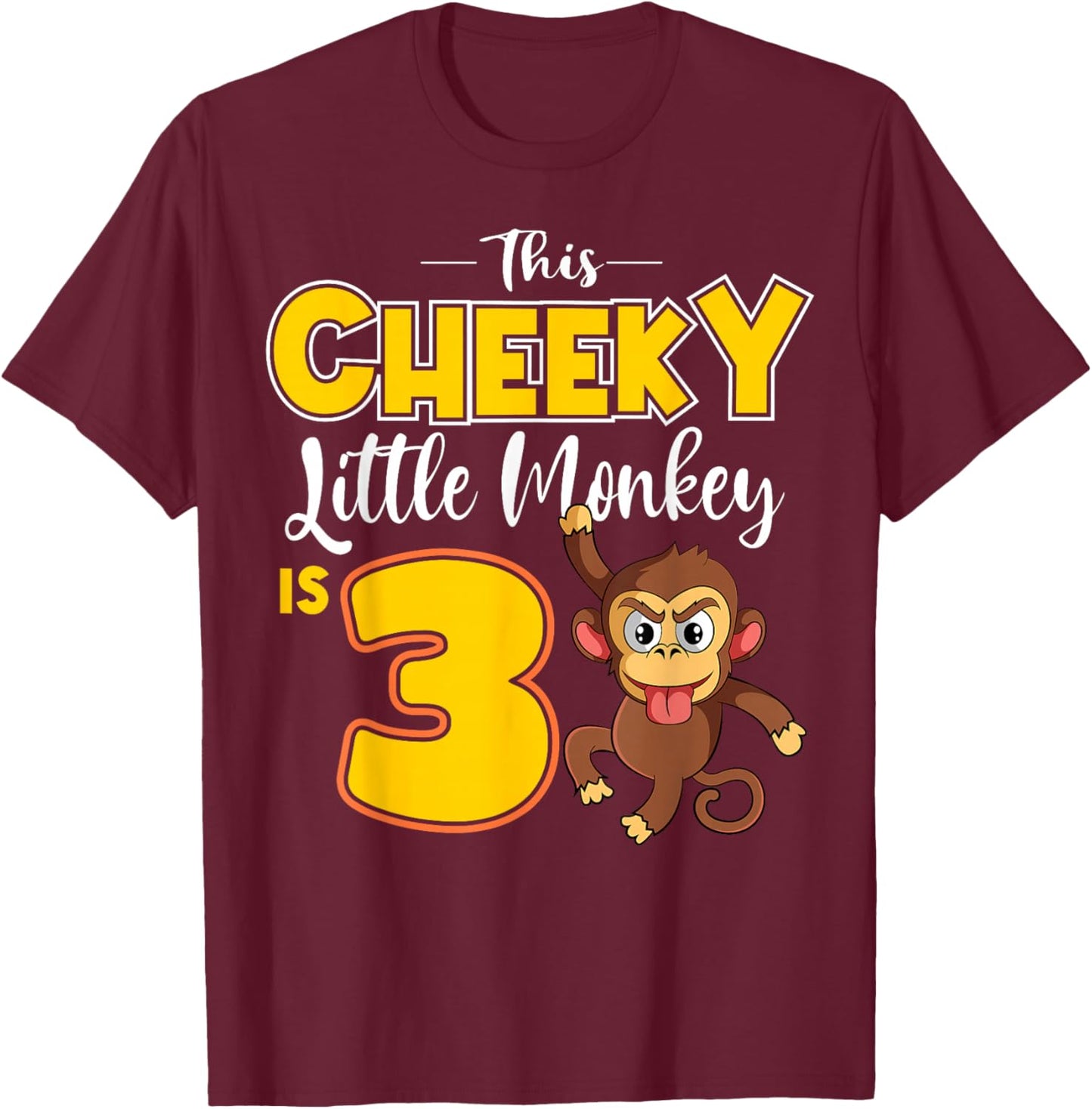 Monkey 3rd Birthday Party Cheeky Jungle Animal Zookeeper T-Shirt - T-Shirt | Maroon