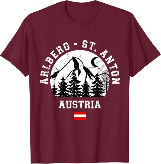 Arlberg St. Anton Austria Alps Ski Resort Alpine Austrian T-Shirt - T-Shirt | Maroon